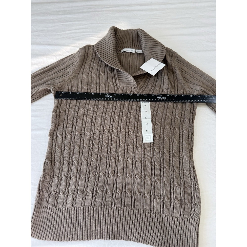 Liz Claiborne Taupe Cable Knit Shawl Collar Sweater - Women's M - Picture 3 of 7